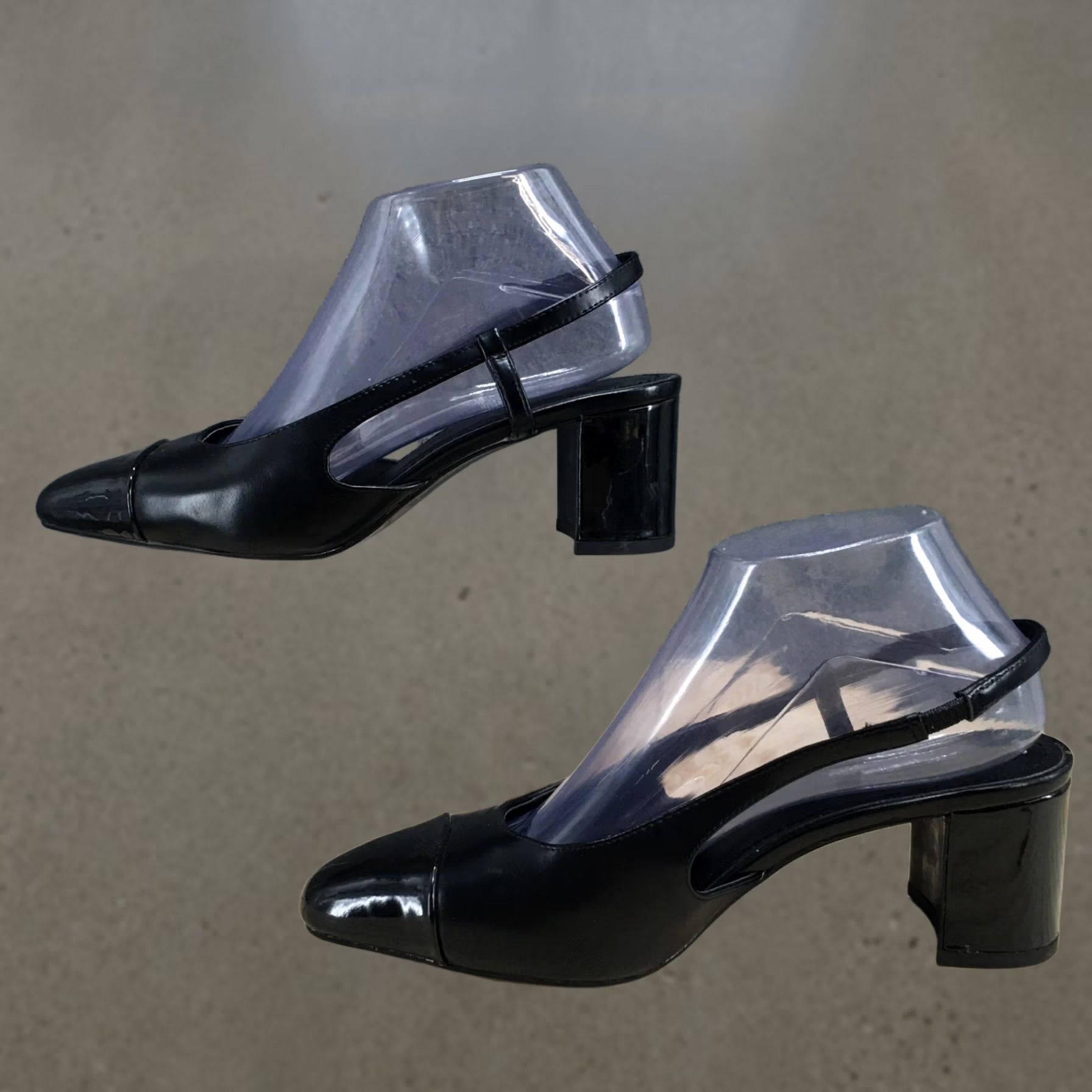 H&M H&M Heels Womens 38 Cap Toe Dress Slingback Pumps Block Heels Black Faux Leather Size M / US 6-8 / IT 42-44 - 1 Thumbnail