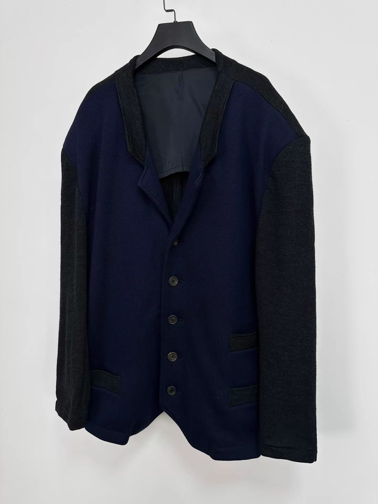 Yohji Yamamoto Yohji Yamamoto 80s Indigo & Black-Gray Knit Panel Jacket Size US M / EU 48-50 / 2 - 3 Thumbnail