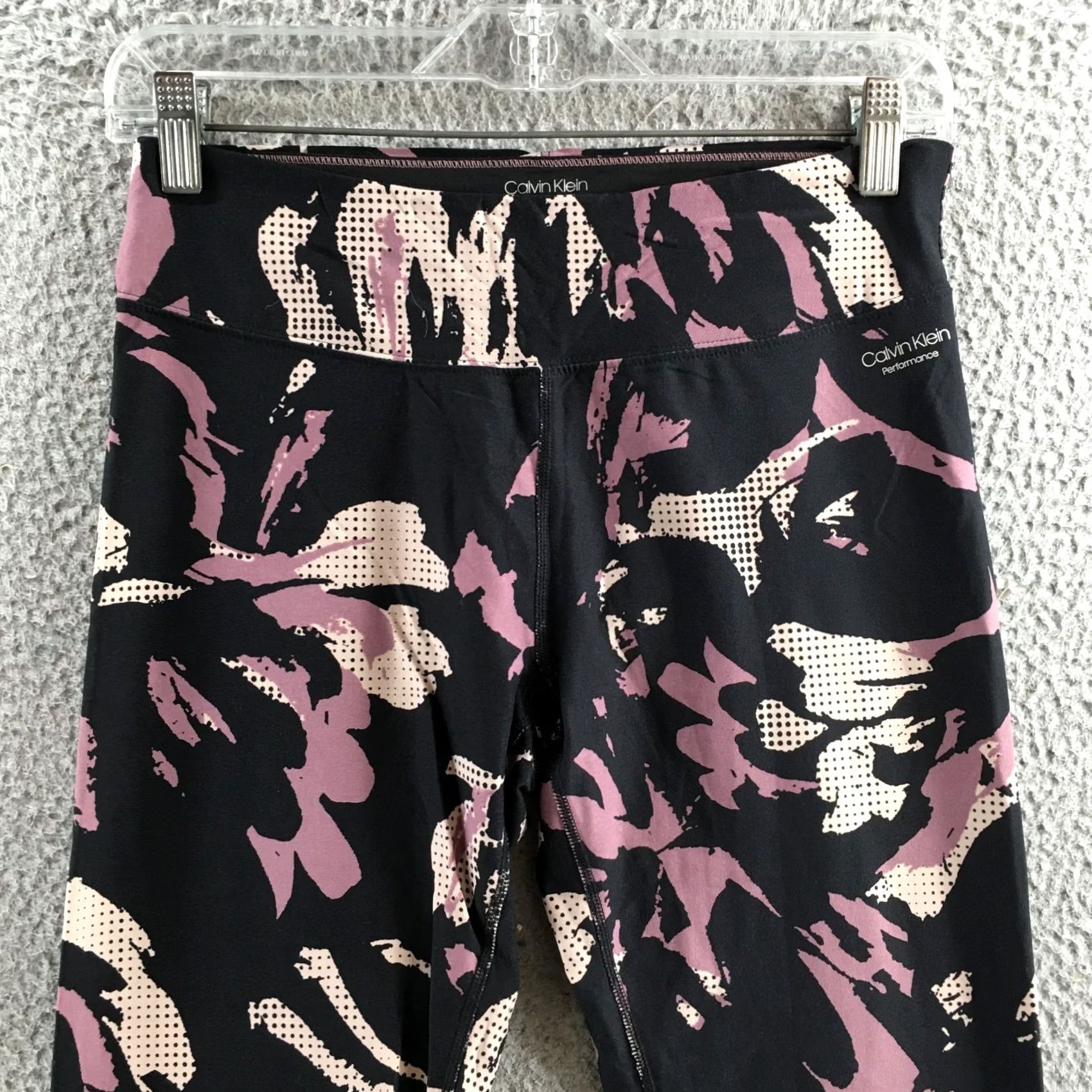 Calvin Klein Calvin Klein Leggings Womens M Black Pink Abstract Stretch Athletic Yoga Running Size 32" / US 10 / IT 46 - 2 Thumbnail