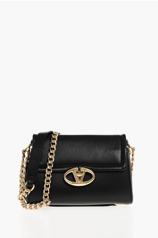Valentino Leather Crossbody Bag With Logoed Buckle in Black, Women's