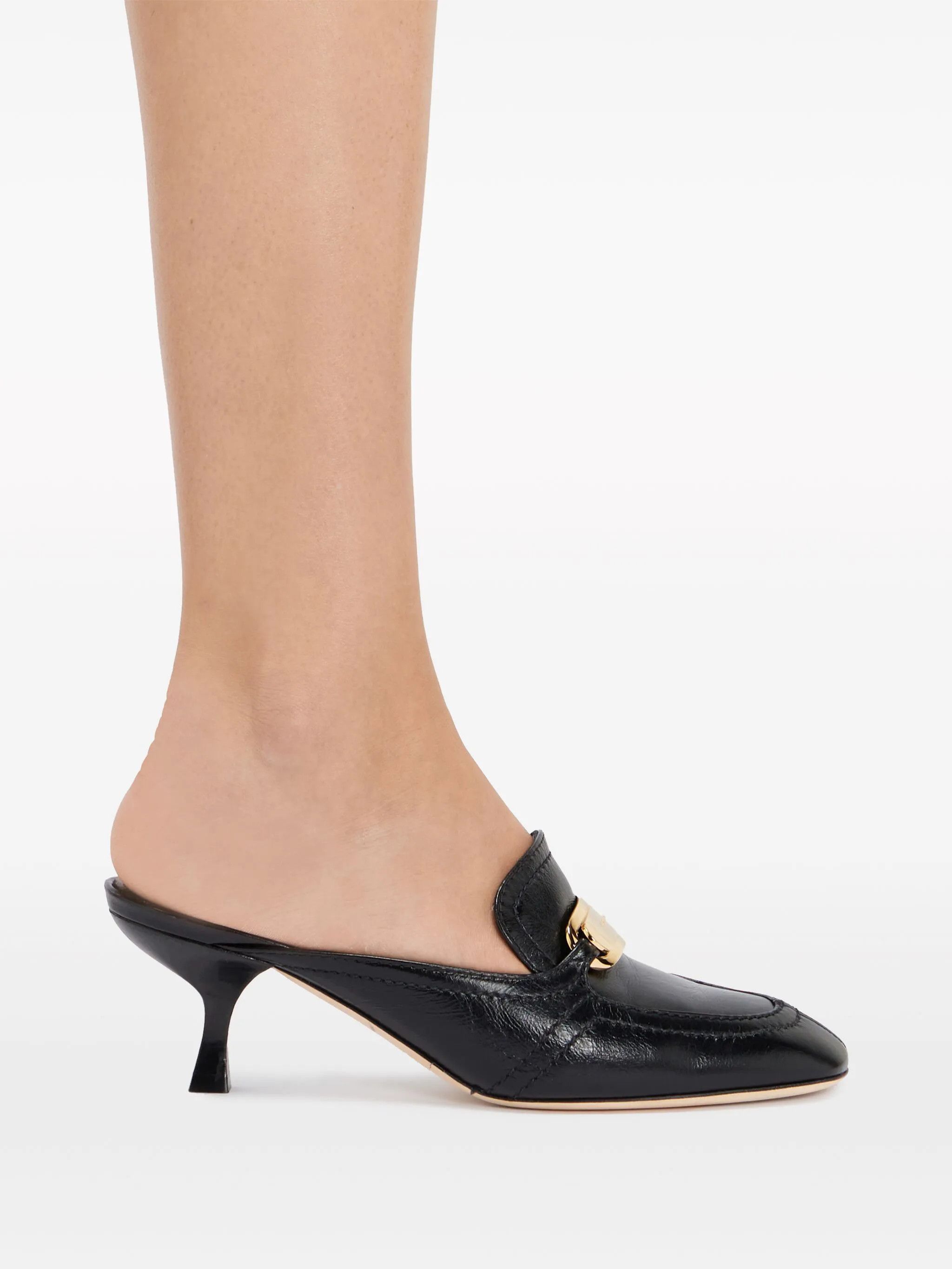 Salvatore Ferragamo o1s1rm0126 Crocodile-effect Leather Mules in Black Size US 10 / IT 40 - 5 Thumbnail