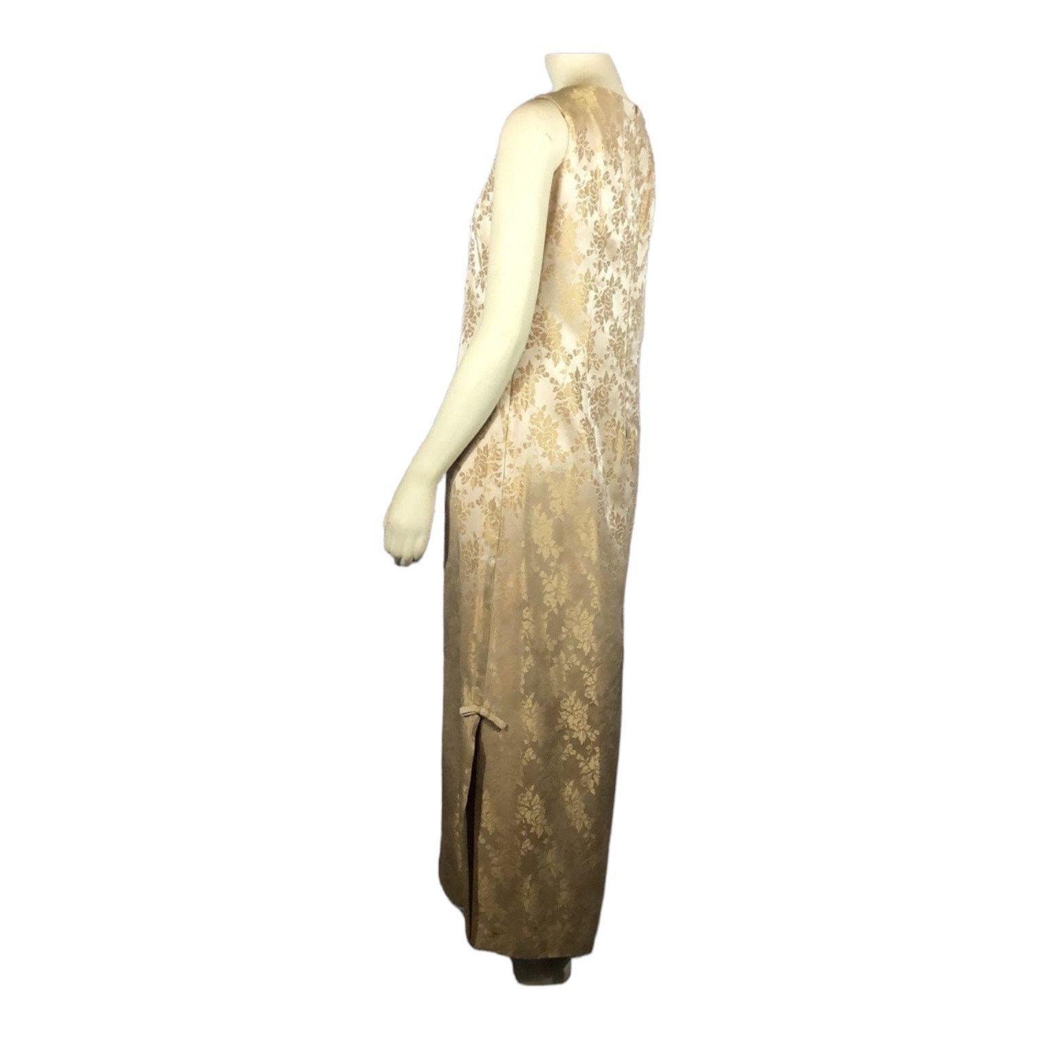 Vintage Vintage 1960s Gold Satin Damask sleeveless maxi Dress Large Size L / US 10 / IT 46 - 9 Thumbnail