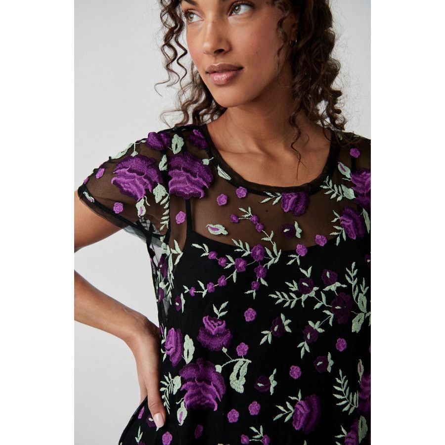 Free People New Sky Bright Floral Midi Dress $228 SMALL Black/Purple Size S / US 4 / IT 40 - 2 Thumbnail