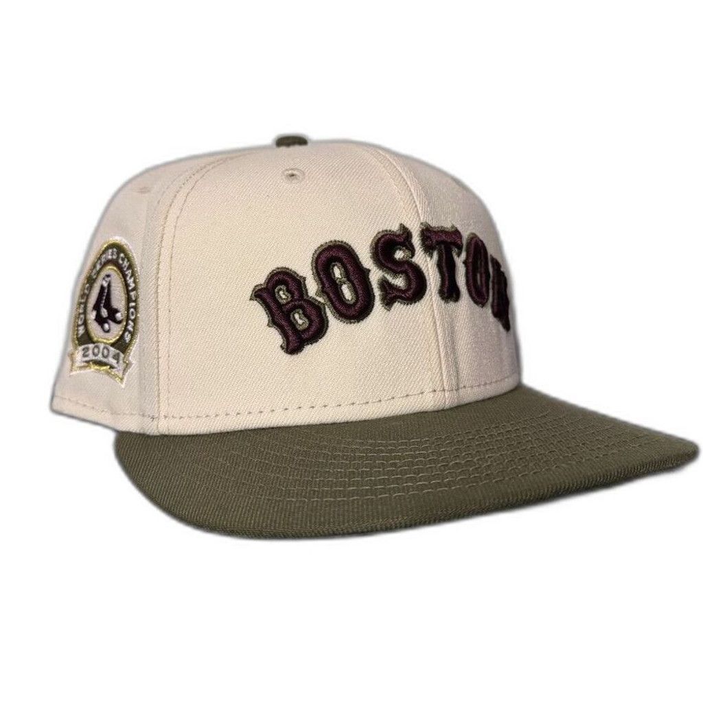 New Era 7 1/4 - Boston Red Sox Fitted Hat - Script Logo Olive Chrome Size ONE SIZE - 1 Thumbnail