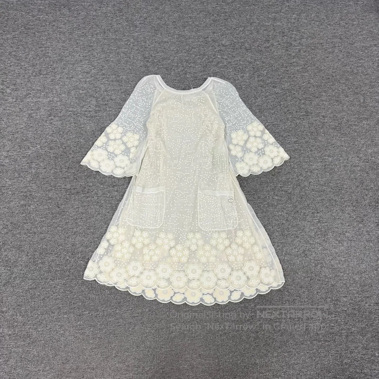 Chanel Chanel Shimmering flower pattern; white gauze dress| Size S / US 4 / IT 40 - 1 Thumbnail