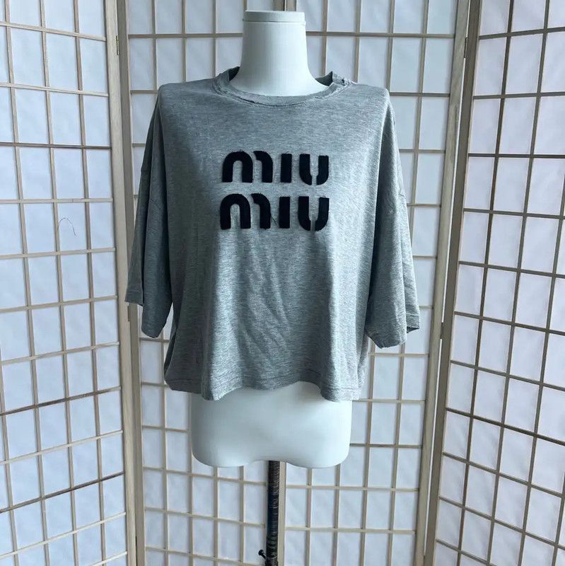 Miu Miu Miu Miu Gray Cotton T-Shirt for Women 0089 Size M / US 6-8 / IT 42-44 - 1 Thumbnail