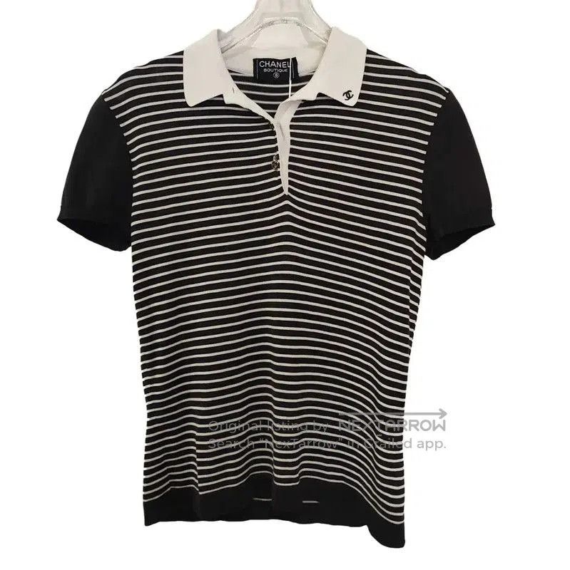 Chanel Black Cotton Blend Striped T-Shirt .