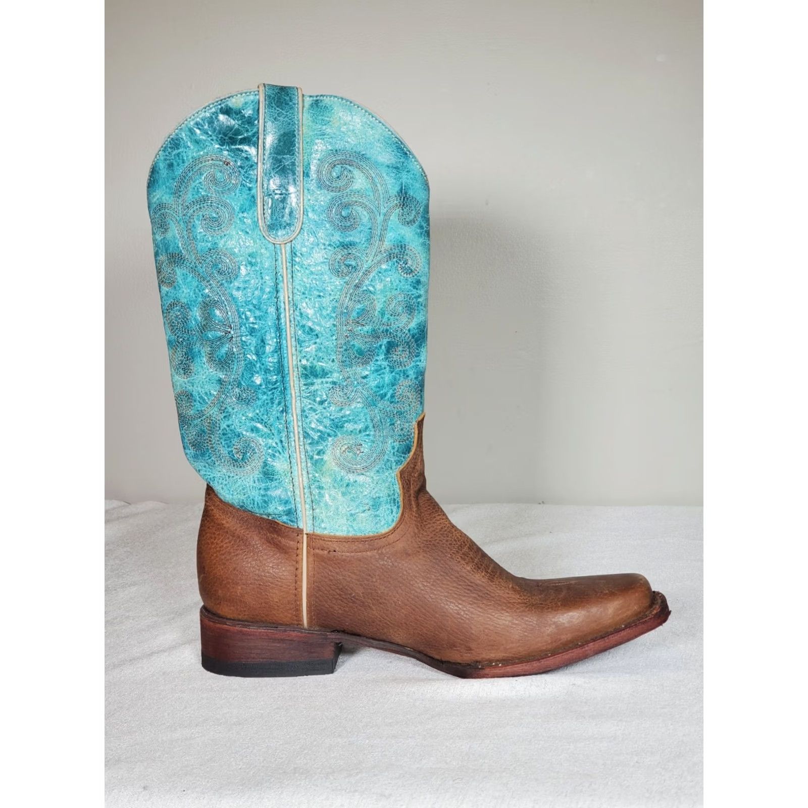 Hunter Ferrini Hunter Western Boots Square Toe Chocolate Brown Turquoise Women US 10 B Leather Embroidered Block Heel XS? Size US 10 / IT 40 - 4 Thumbnail