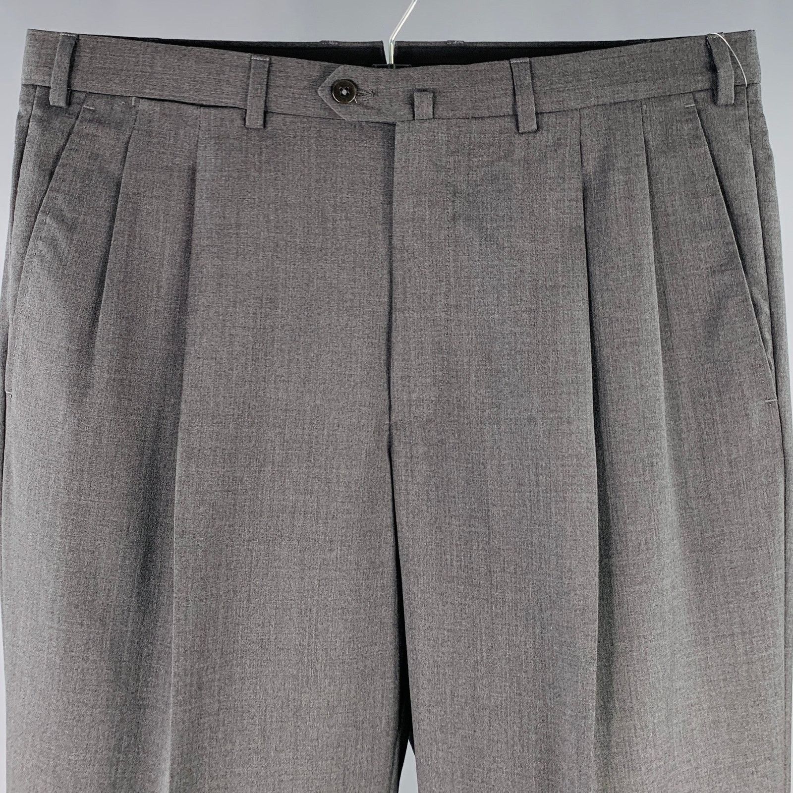 Ermenegildo Zegna Size 36 Grey Pleated Wool Cuffed Dress Pants Size US 36 / EU 52 - 2 Thumbnail