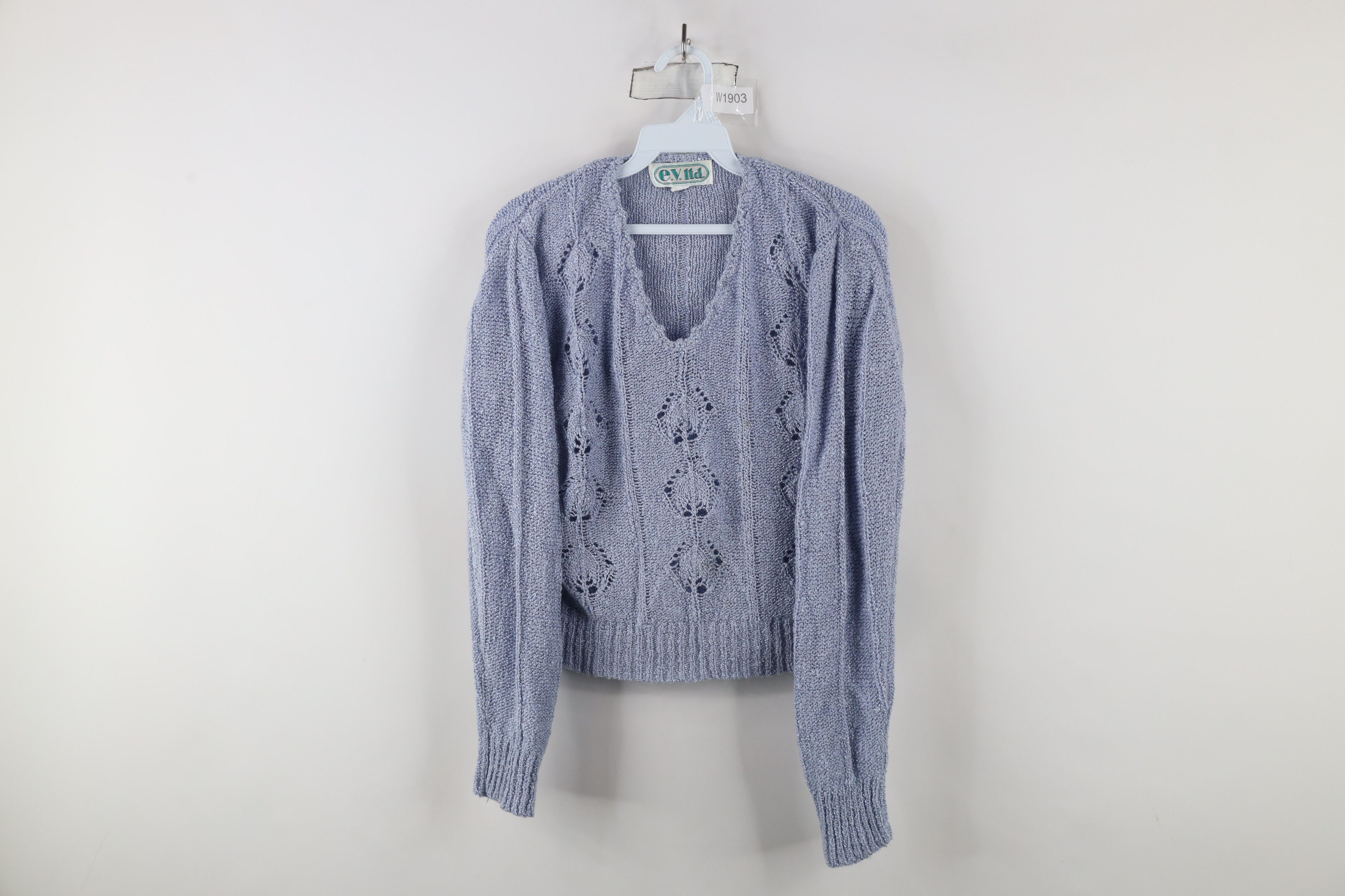 Vintage Vintage 90s Streetwear Distressed Knit V-Neck Sweater Blue Size L / US 10 / IT 46 - 1 Thumbnail