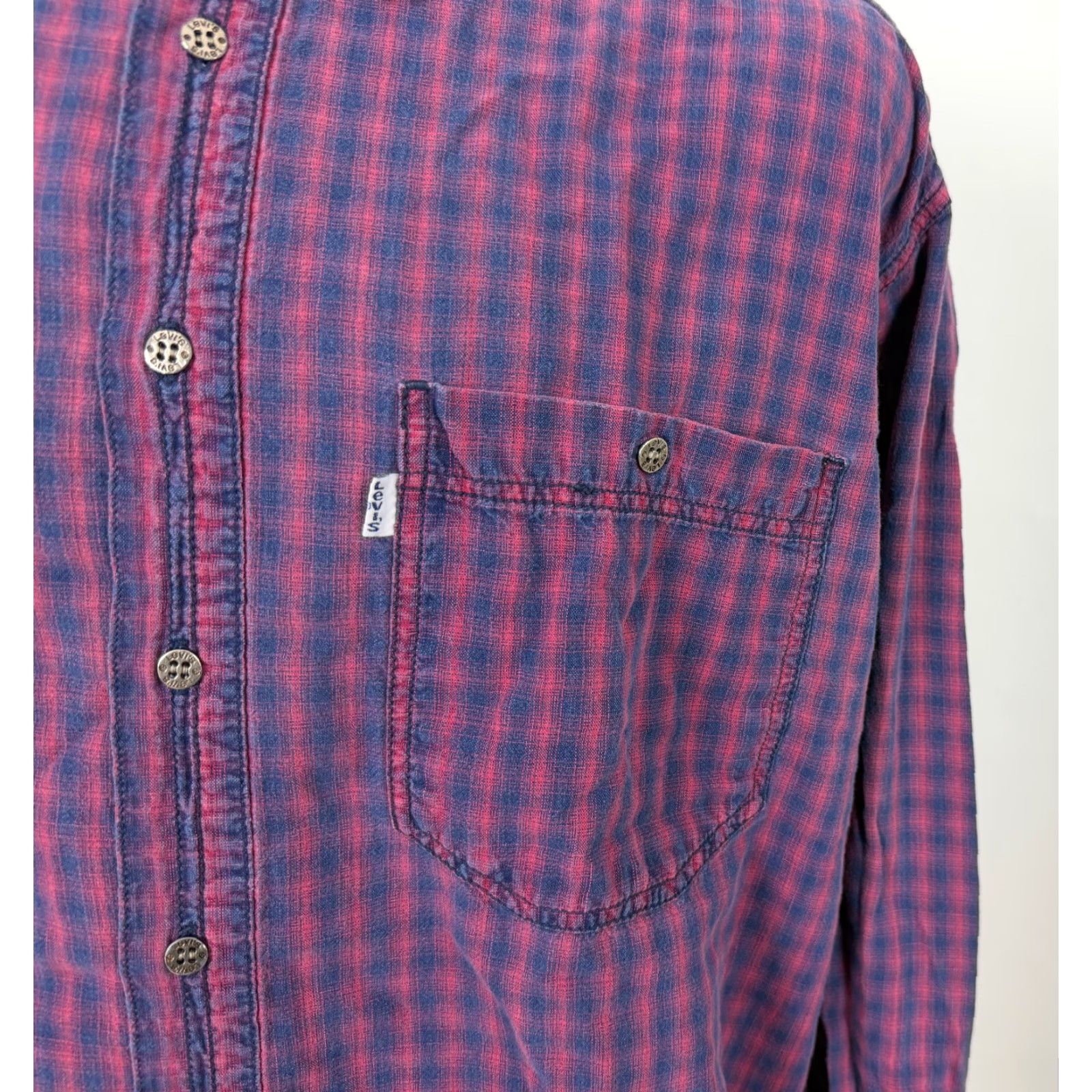 Levi's VINTAGE Levi's Work Shirt Men L Plaid 90s Distressed Button-Up Indigo Blue Cotton Long Sleeve Size US L / EU 52-54 / 3 - 7 Thumbnail