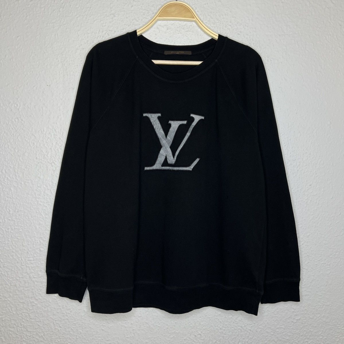 image of Louis Vuitton Sweatshirt Crewneck Black Big Lv Logo, Men's (Size Large)