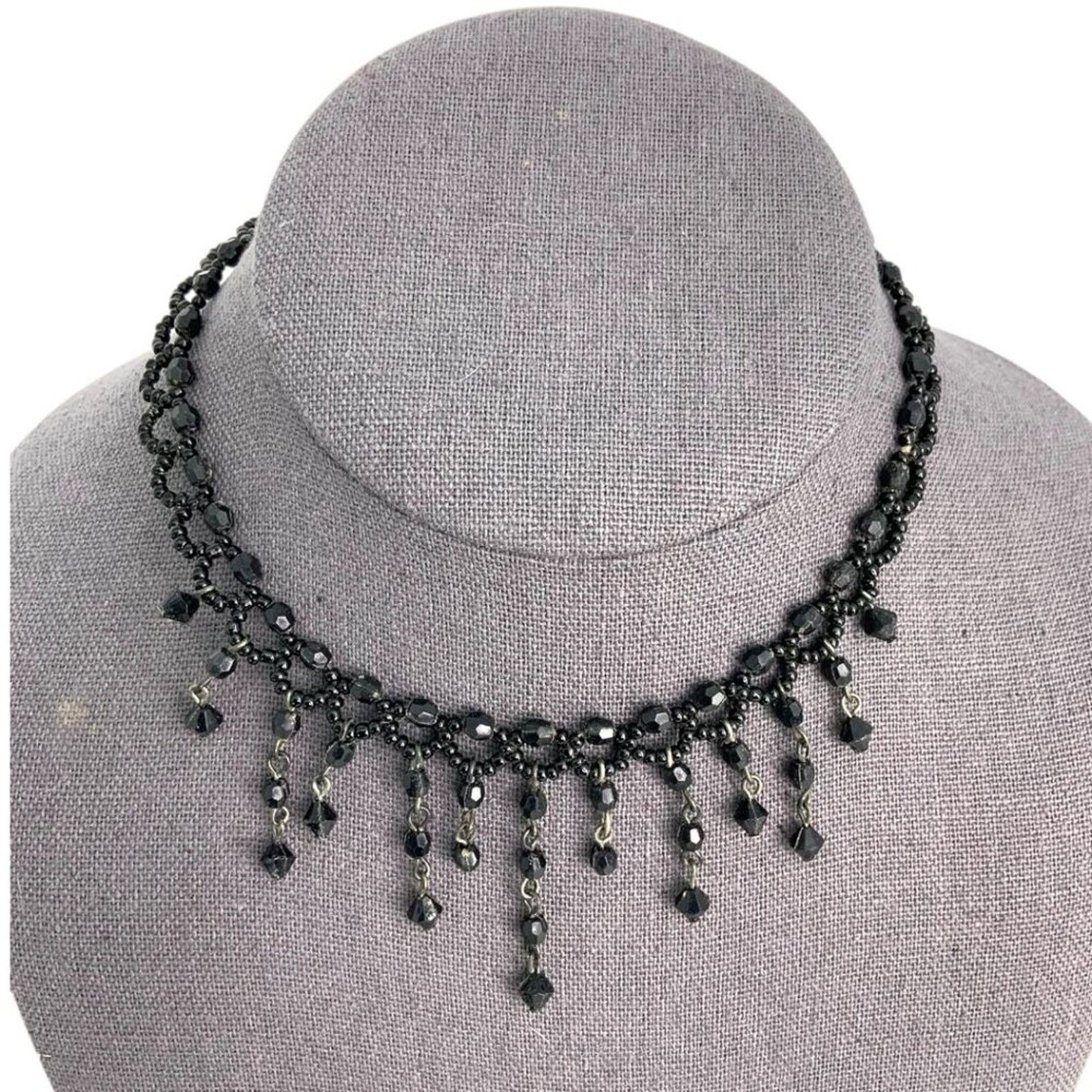 Other Vintage Black Beaded Dangle Choker Necklace Size ONE SIZE - 2 Thumbnail