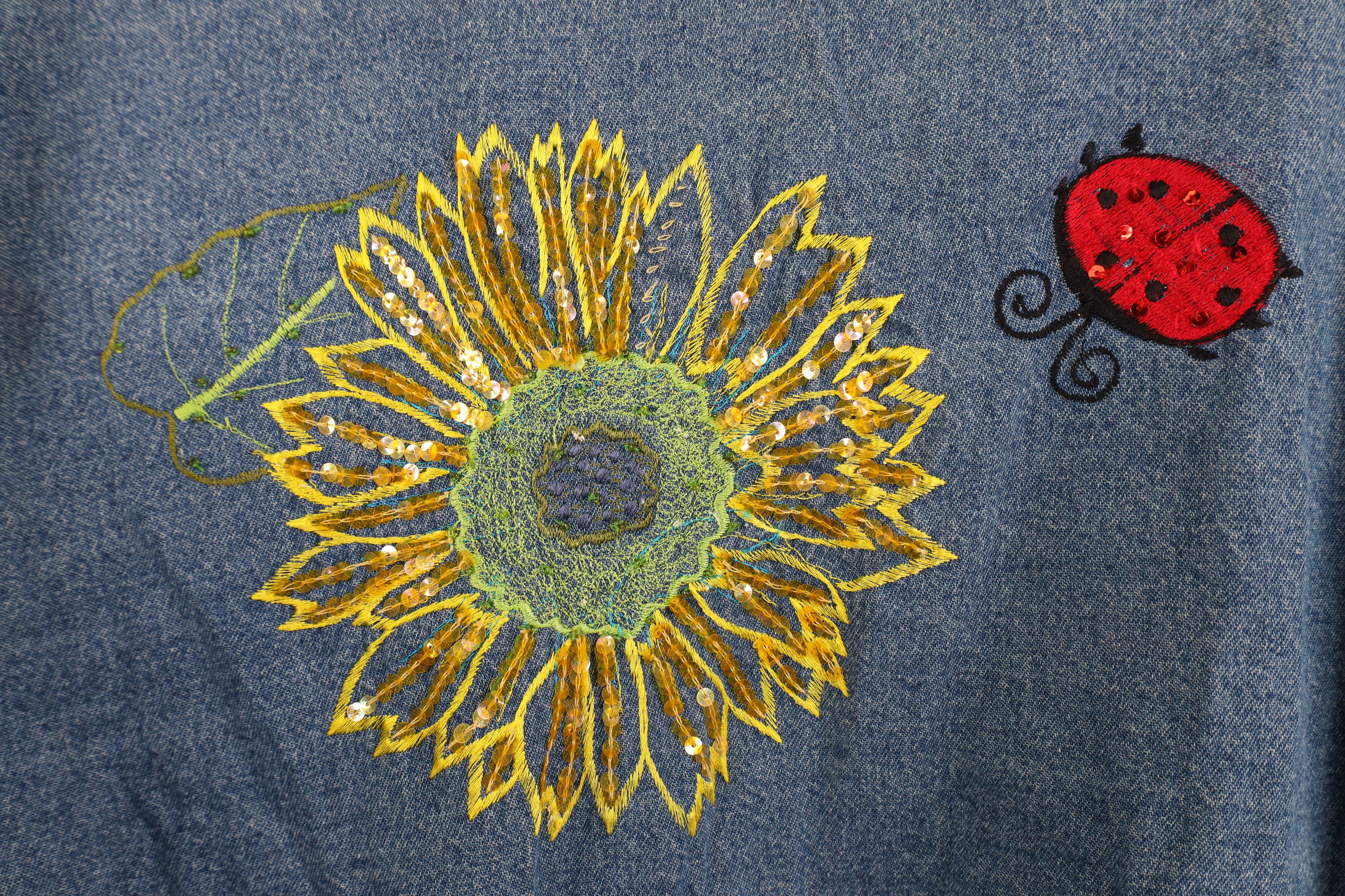 Vintage Vintage 90s Y2K Streetwear Nature Sun Flower Denim Jacket Size M / US 6-8 / IT 42-44 - 11 Thumbnail