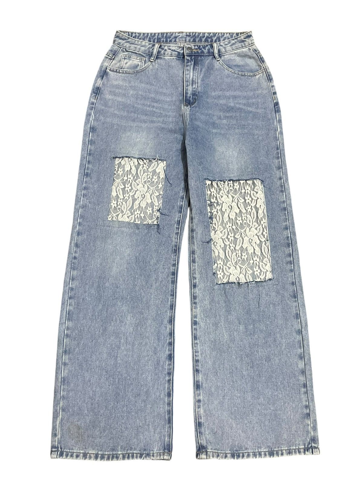 Japanese Brand Vintage Japanese Denim Lace Patchwork Baggy Wide Leg Jeans Size 31" - 1 Thumbnail