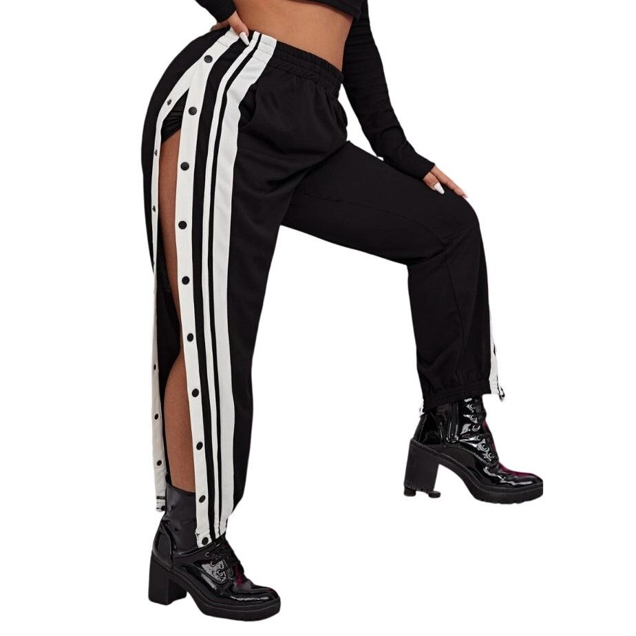 Shein Vertical Striped Button Side Pants in Black, Size 1XL Size 38" / US 16 / IT 52 - 2 Thumbnail