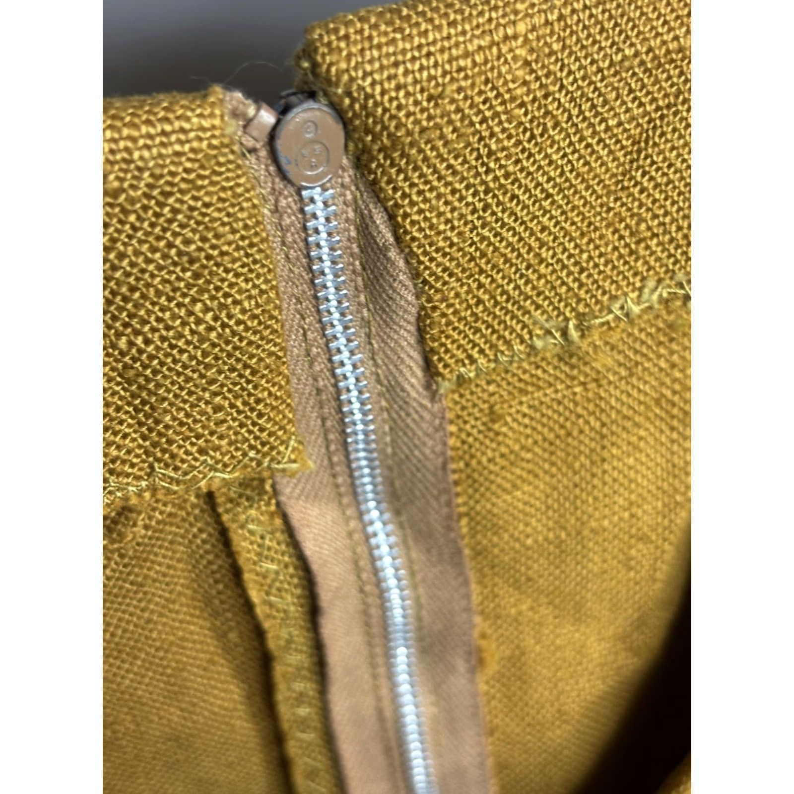 Vintage VTG 80s Talon Zip Dress Womens M Mustard Yellow Sleeveless Shift Linen Look Size M / US 6-8 / IT 42-44 - 6 Thumbnail