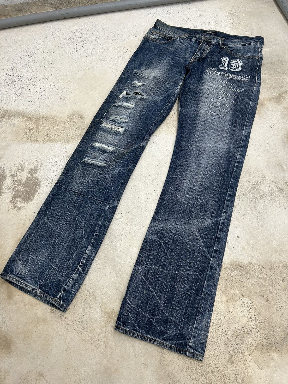 Japanese Brand Doublefocus Japan Jeans Distressed Washed Clawn Mark Quotes Size US 32 / EU 48 - 3 Thumbnail