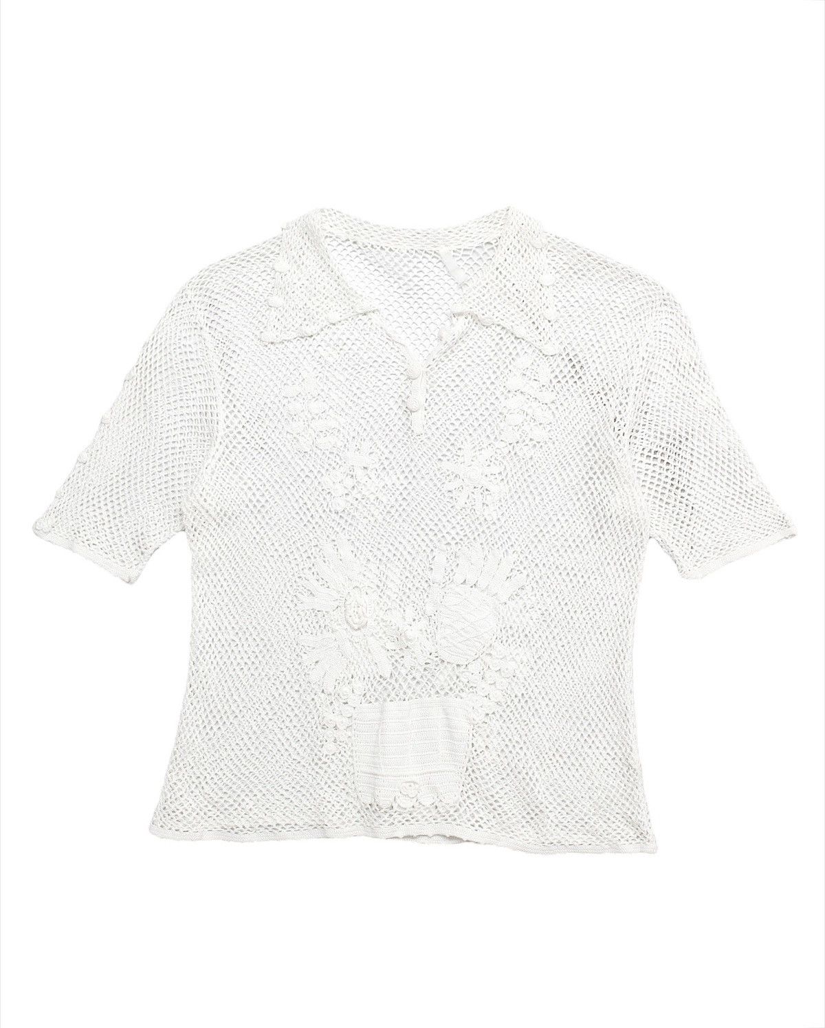 Japanese Brand 2000S JAPANESE MADE WHITE CROCHET KNIT POLO SHIRT Size S / US 4 / IT 40 - 1 Thumbnail