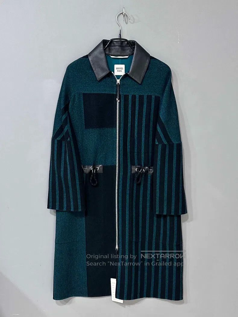 Hermes Hermes Striped Leather Cashmere Overcoat Size XXS / US 00 / IT 34 - 1 Thumbnail