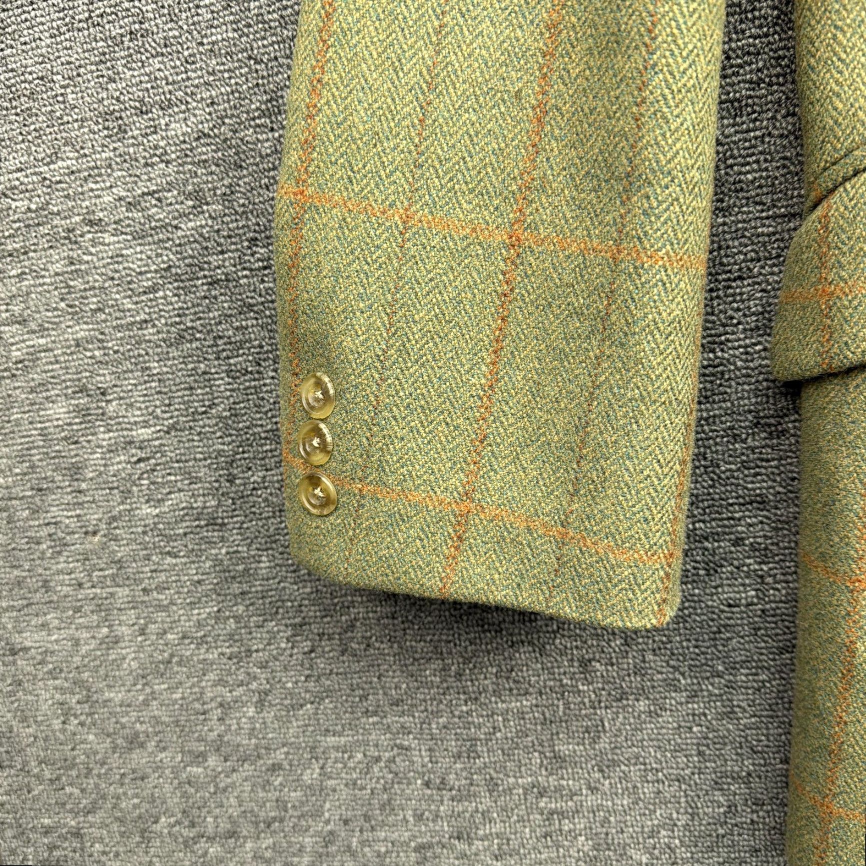 Vintage VINTAGE Blazer Sport Coat Wool Tweed Green Check Johnstons of Elgin 44 Mens Size 44R - 5 Thumbnail