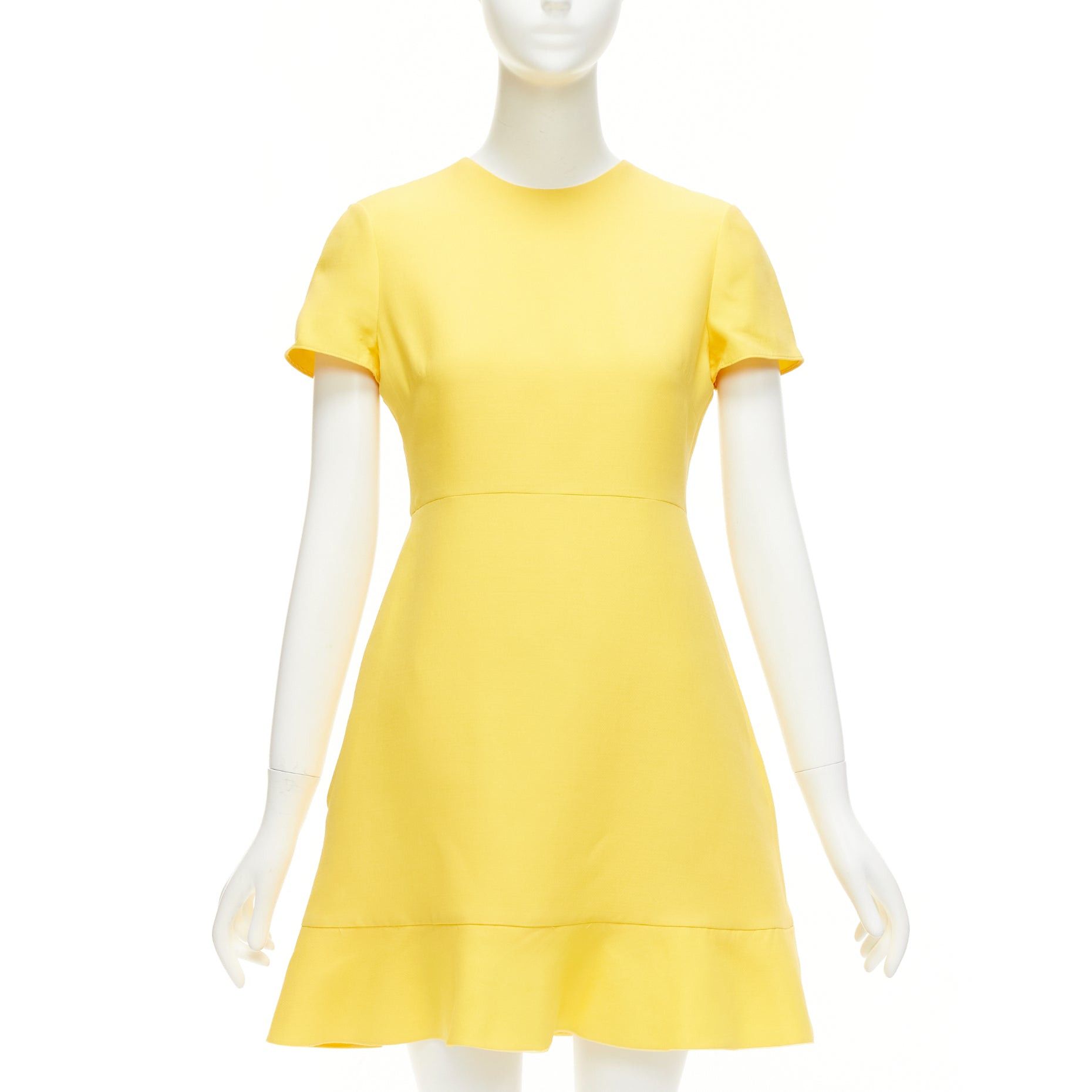 Valentino VALENTINO yellow wool silk short sleeve ruffle hem fit flare dress IT42 M Size M / US 6-8 / IT 42-44 - 1 Thumbnail