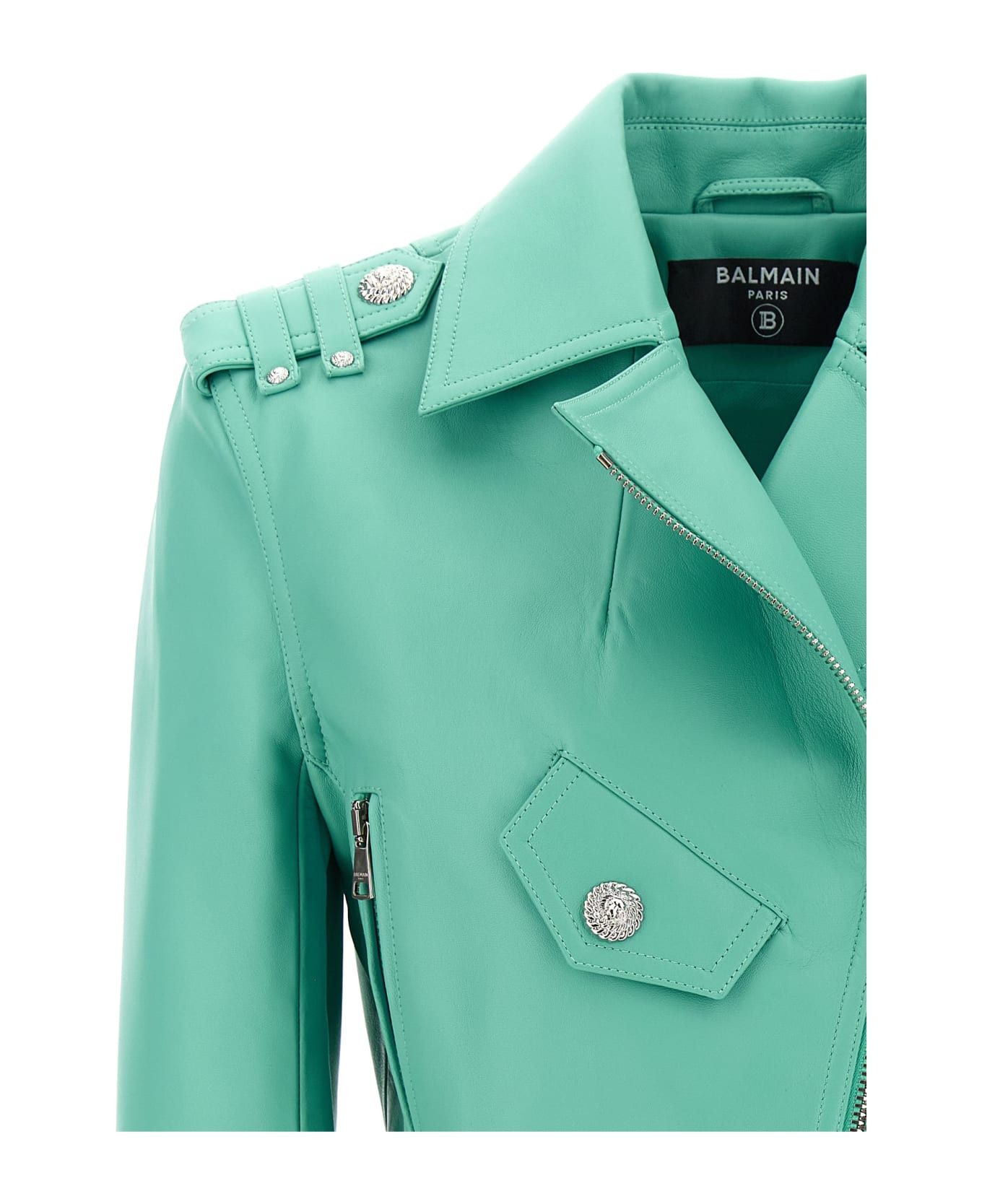 Balmain o1s1wg110825 Biker Belted Jacket in Light Blue Size M / US 6-8 / IT 42-44 - 5 Thumbnail