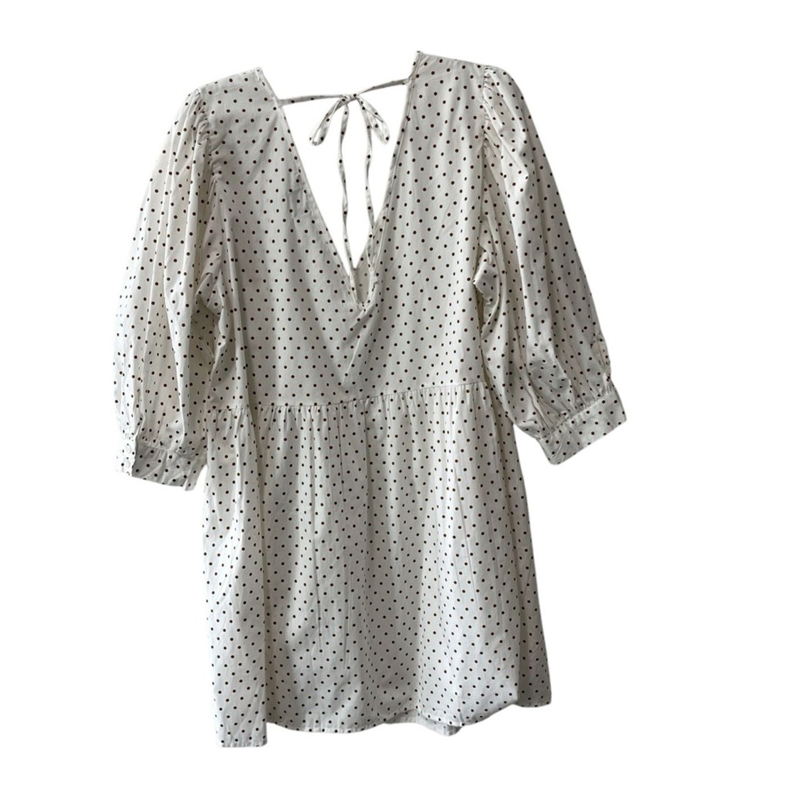 Asos Asos Double V Elbow Sleeve Polka Dot A Line Cotton Dress Size XL / US 12-14 / IT 48-50 - 3 Thumbnail