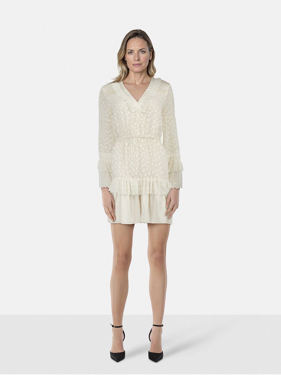 ALEXIS White Polkadot Long Sleeves Dress Size S / US 4 / IT 40 - 1 Thumbnail