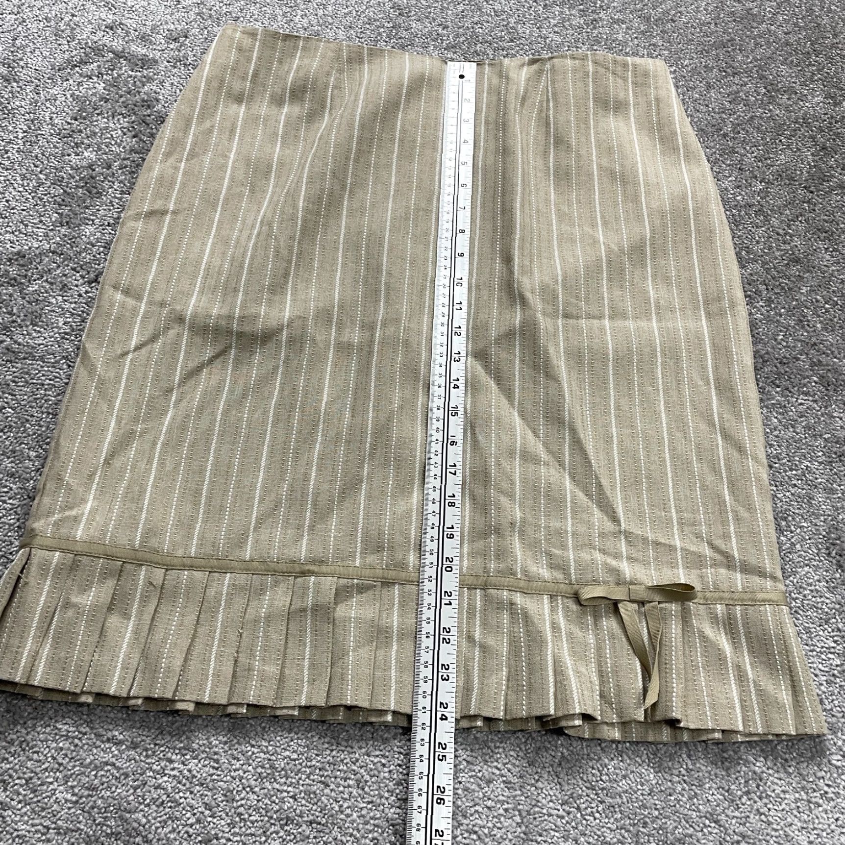 Vintage Unbranded Skirt Women 14 Brown Striped Knee Length Pleated Bow Back Zip Workwear Size 36" / US 14 / IT 50 - 6 Thumbnail
