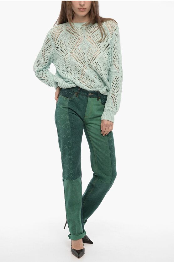 Marine Serre og1mm0724 Patchwork Effect Regular Jeans in Green Size 26" / US 2 / IT 38 - 4 Thumbnail