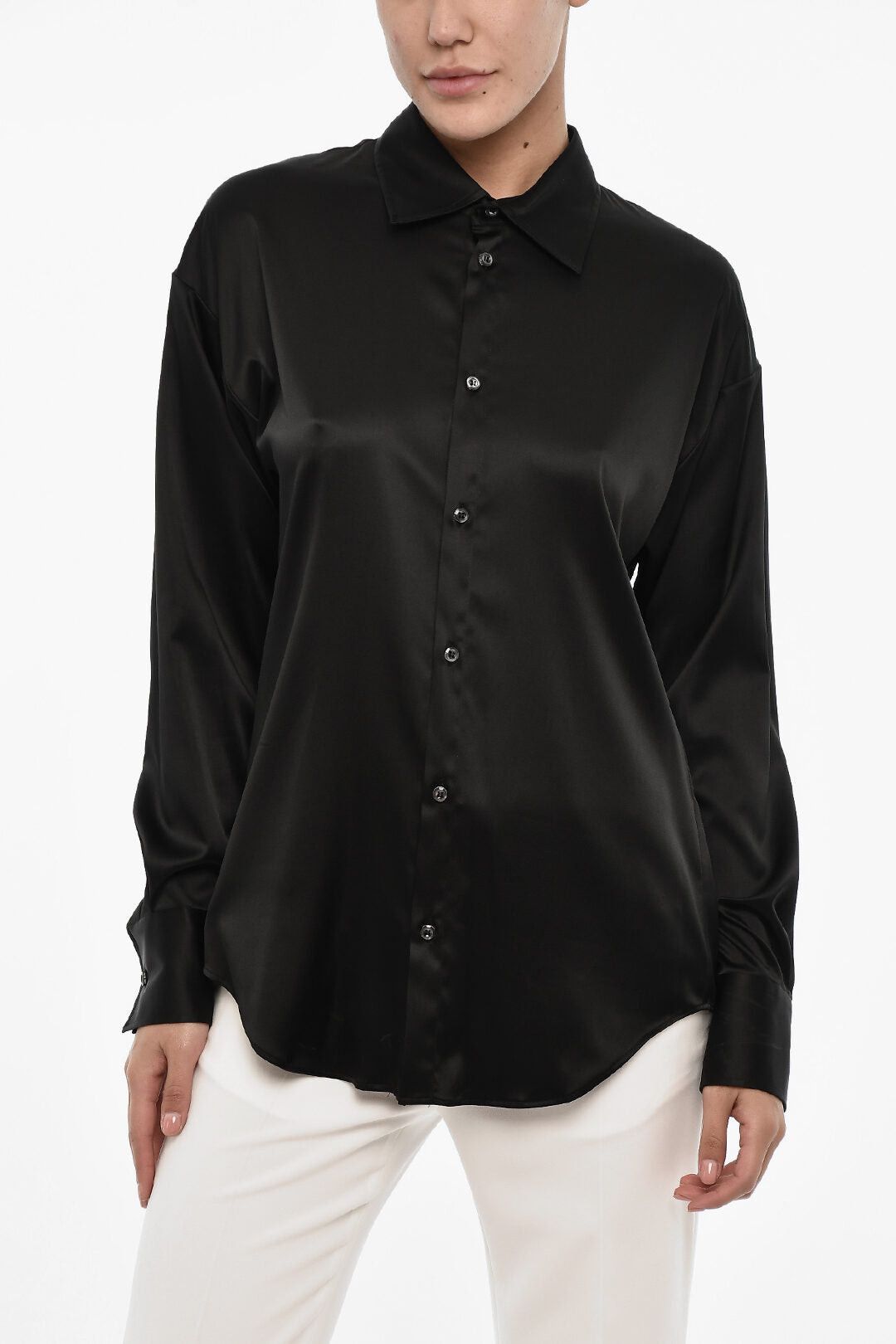 Solid-Color Satin Blouse With Jewelry On The Back