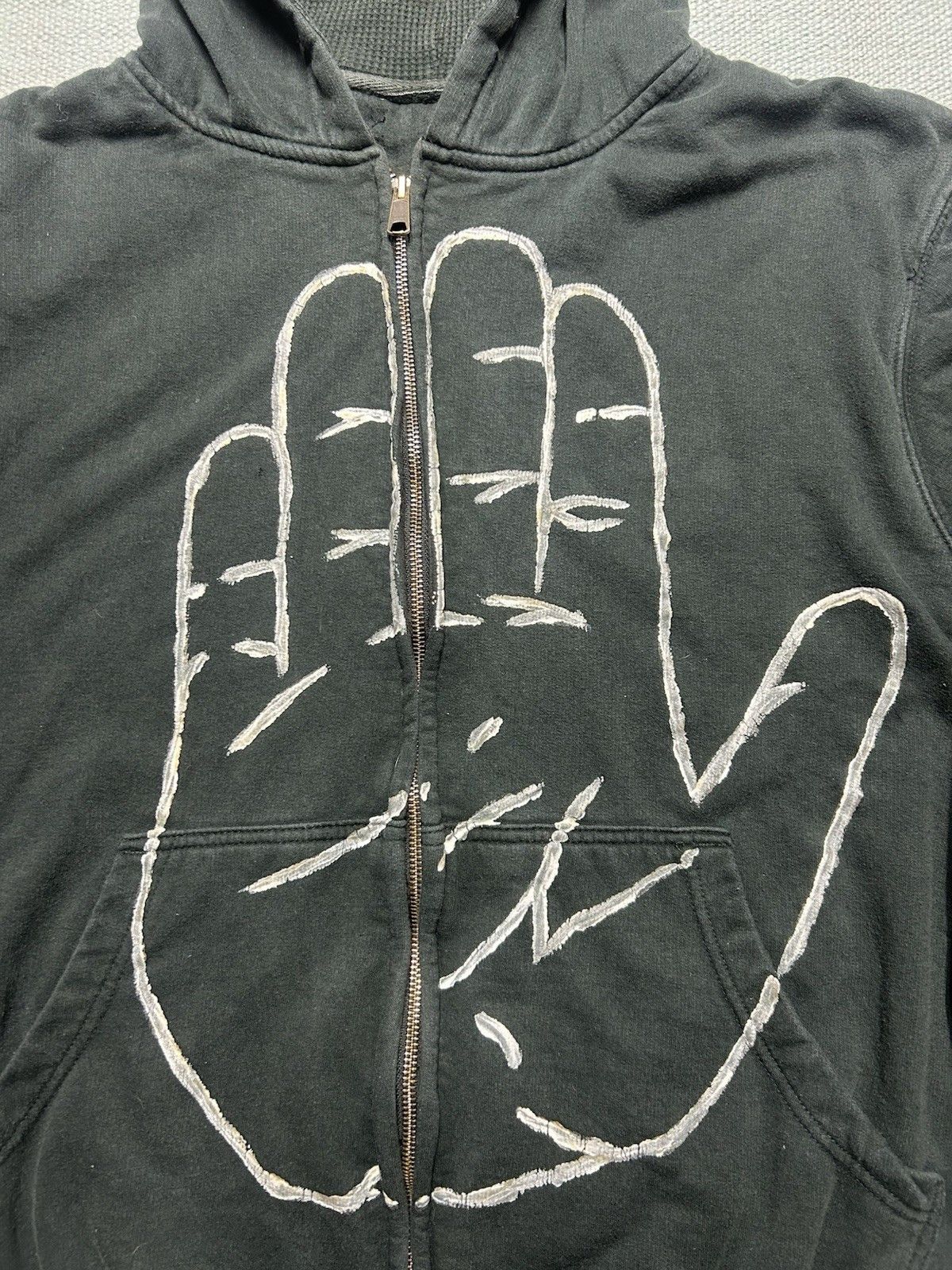 Vintage y2k waffle knit thermal lined hoodie zip hand painted large Size US L / EU 52-54 / 3 - 2 Thumbnail