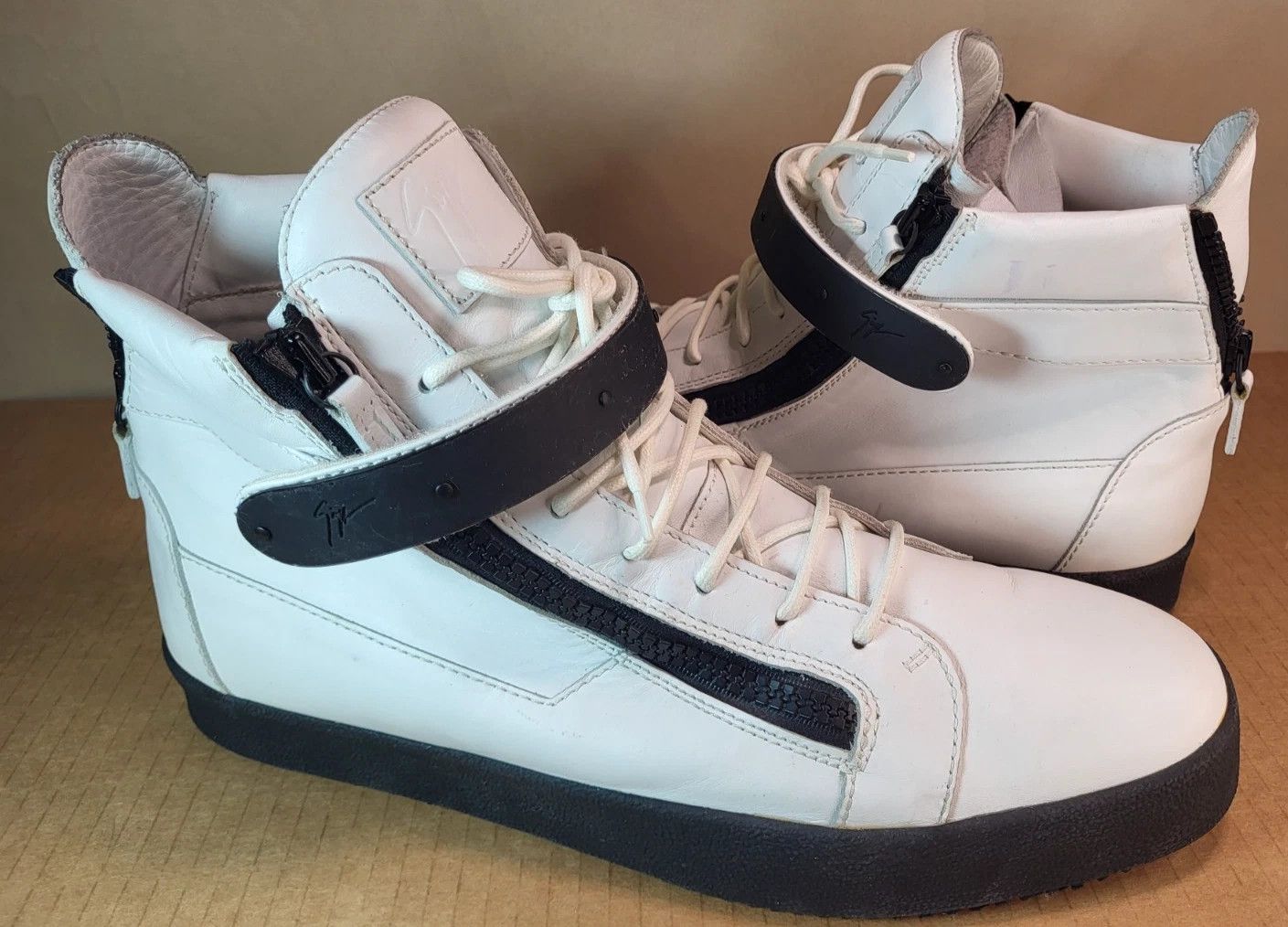 Giuseppe Zanotti Giuseppe Zanotti White Leather High Top Sneakers Dbl Zippers Size US 15 / EU 48 - 6 Thumbnail