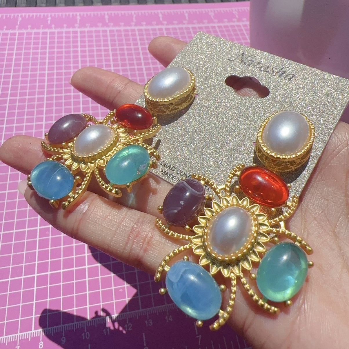 Designer Natasha gold tone colorful resin stone lightweight earring Size ONE SIZE - 2 Thumbnail