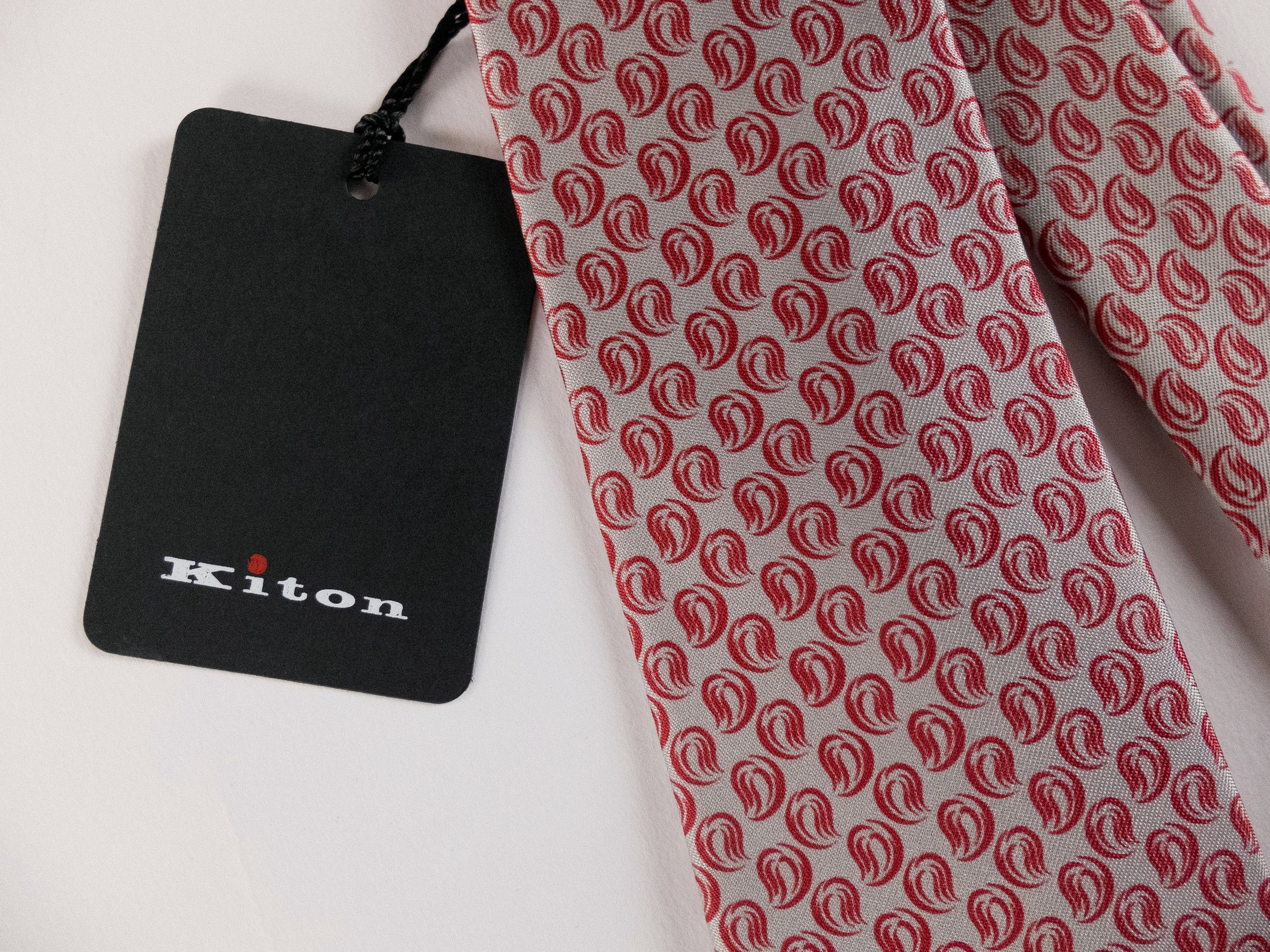 Kiton KITON Napoli 7-fold hand made red leaf print silk tie NWT Size ONE SIZE - 2 Thumbnail