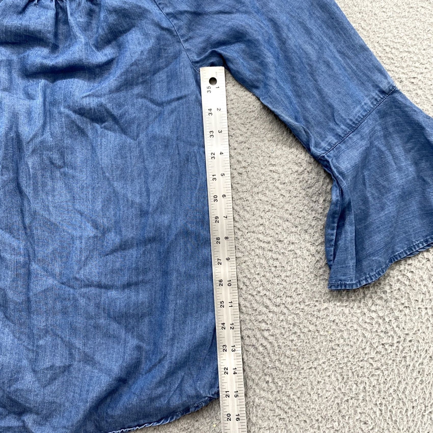 Vintage Beach Lunch Lounge Shirt Women’s Blue Chambray Lyocell 3/4 Sleeve V-Neck Pullover SZ S Size S / US 4 / IT 40 - 7 Thumbnail