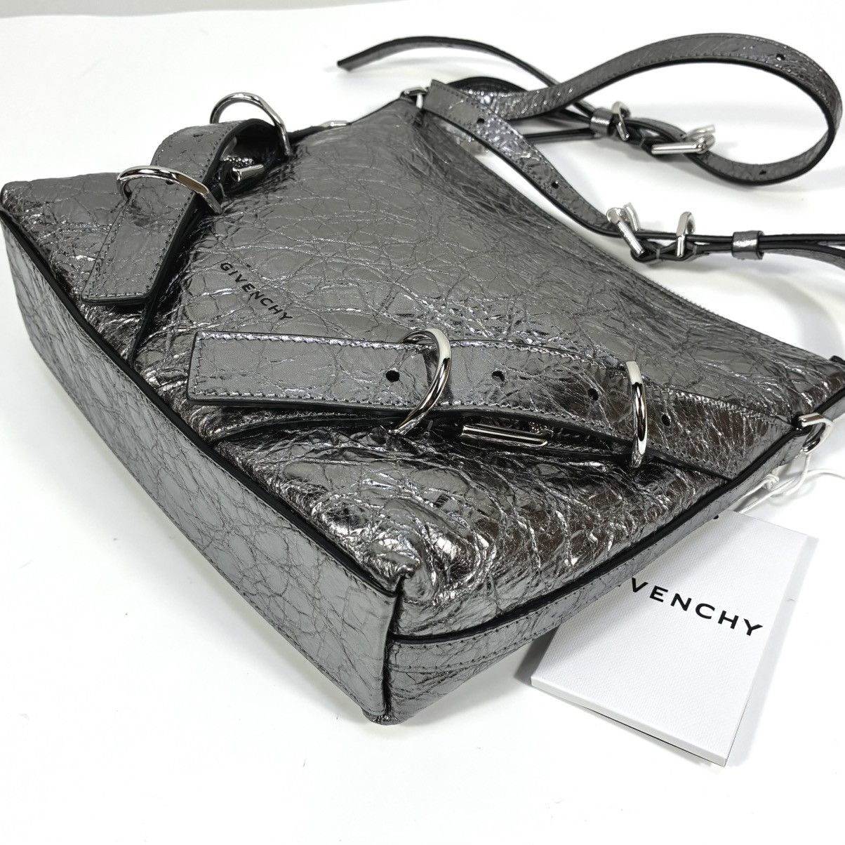 Givenchy Givenchy Small Voyou Laminated Leather Crossbody Bag Silver Size ONE SIZE - 14 Thumbnail
