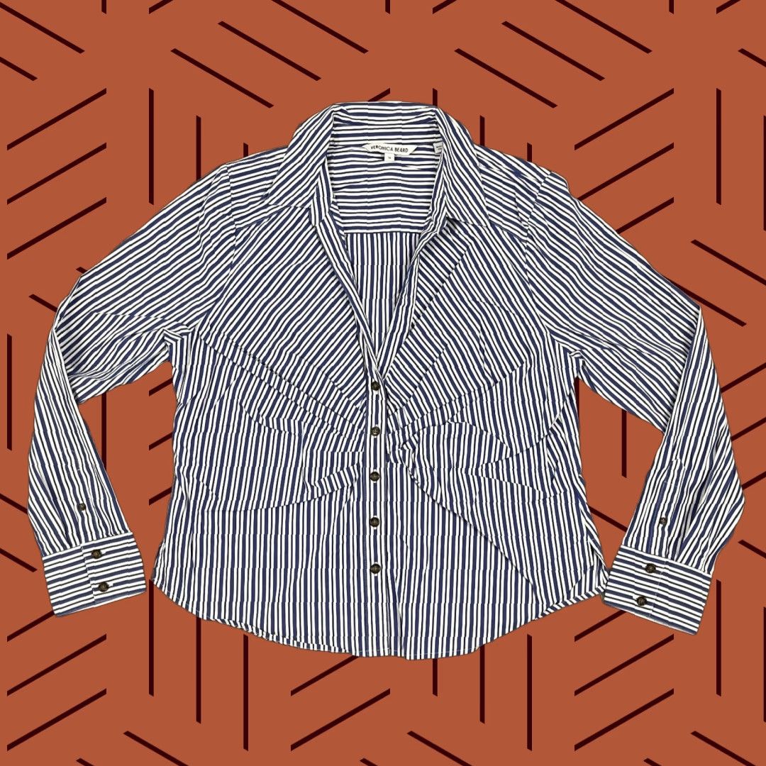 Veronica Beard VERONICA BEARD Joelle Shirt Top Womens Size 16 Blue White Striped Button-Up Casual Size XXL / US 16-18 / IT 52-54 - 1 Thumbnail
