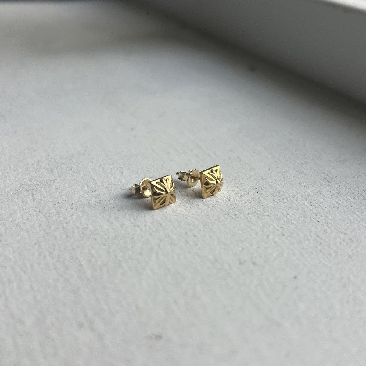 image of Chrome Hearts 22K Pyramid Plus Stud Earrings in Silver, Men's