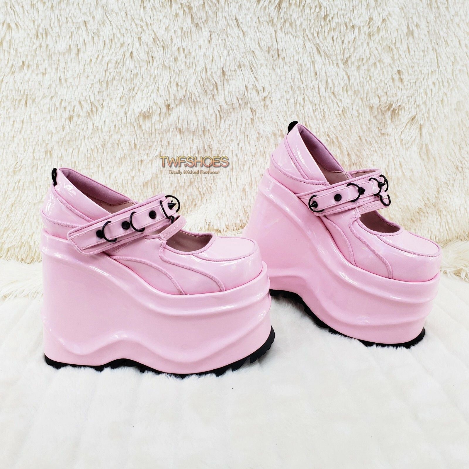 Other DEMONIA Baby Pink Patent 6" Wedge Platform Goth Punk Mary Ja Size US 7 / IT 37 - 6 Thumbnail