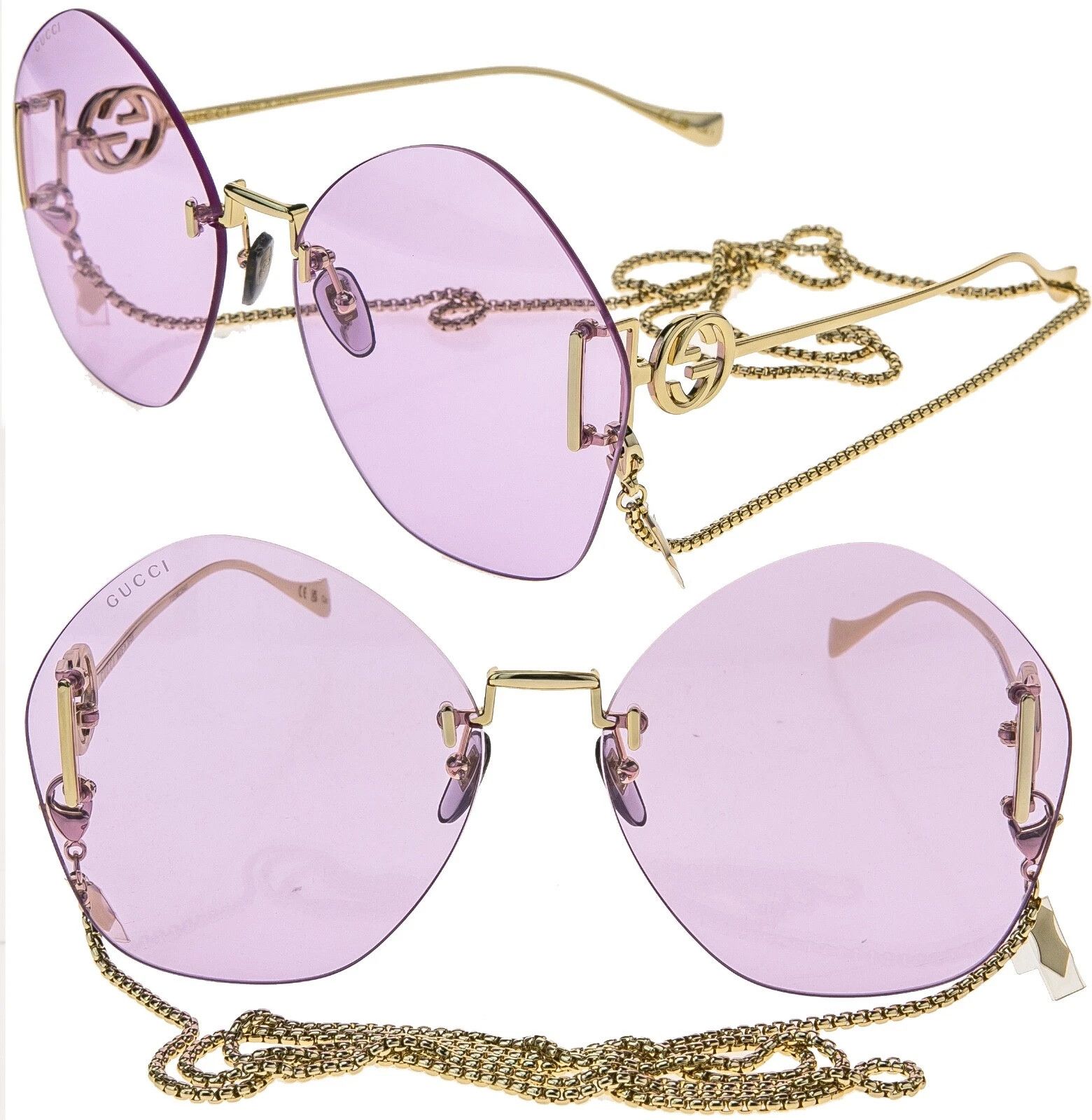 Gucci GUCCI 1203 Violet Gold Metal Chain 001 Sunglasses GG1203S