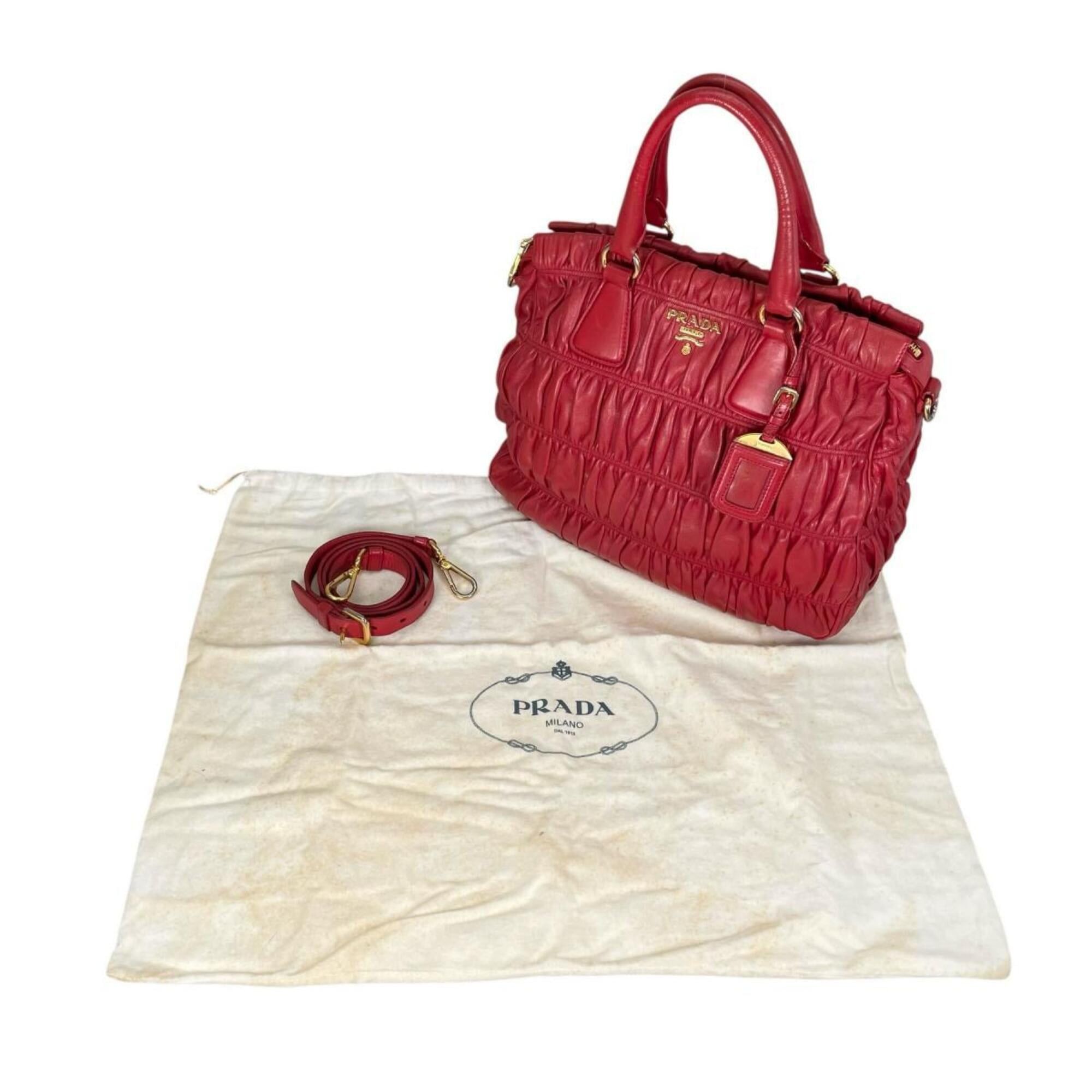 Prada Prada Tote Bag Shoulder Gathered Nappa Gaufre Leather B2588L Red Size ONE SIZE - 1 Thumbnail