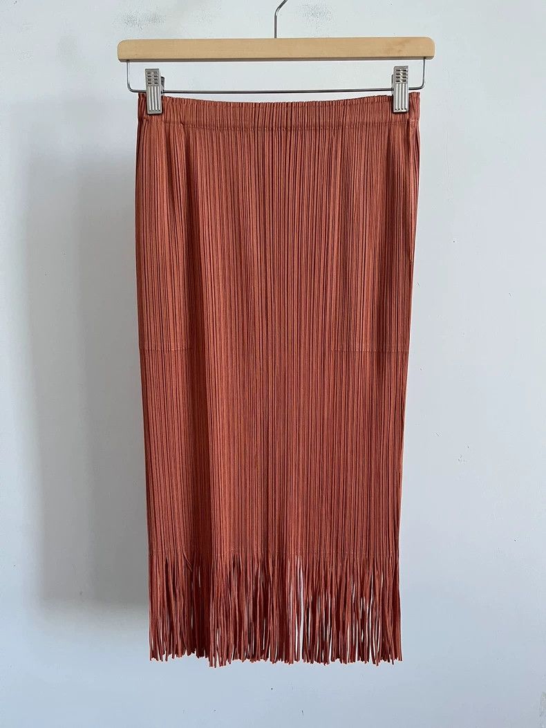 Issey Miyake Issey Miyake size:2 Brown pleated fringed skirt Size 22" - 1 Thumbnail
