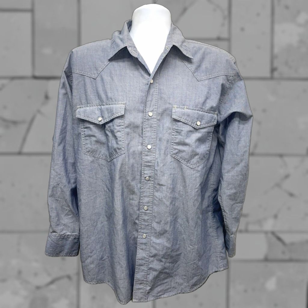 Vintage Key Long Sleeve Snap Button Down Shirt Mens Large Blue Size US L / EU 52-54 / 3 - 1 Thumbnail