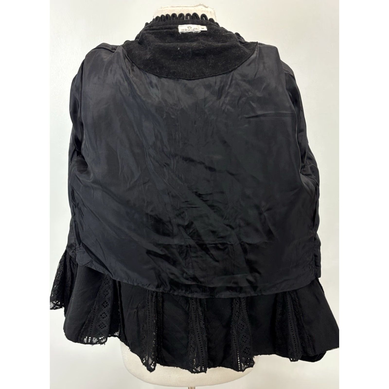 Velvet VINTAGE Gothic Mixed Media Jacket Women Medium Black Velvet Lace Up 90s Grunge Size M / US 6-8 / IT 42-44 - 6 Thumbnail