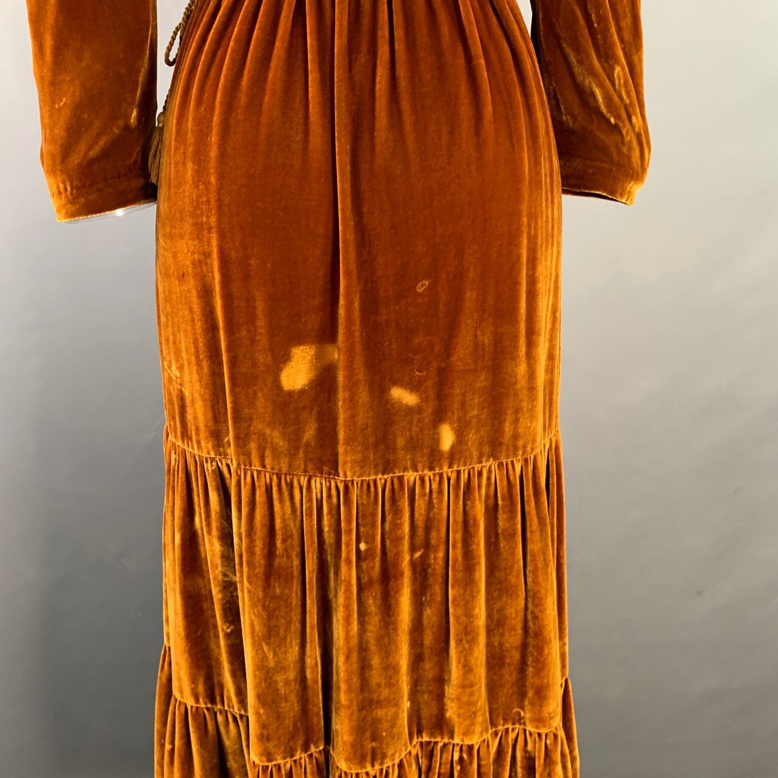 Ulla Johnson ULLA JOHNSON Bunny Yellow Mustard Velvet Ruffle Midi Dress Size XS / US 0-2 / IT 36-38 - 5 Thumbnail