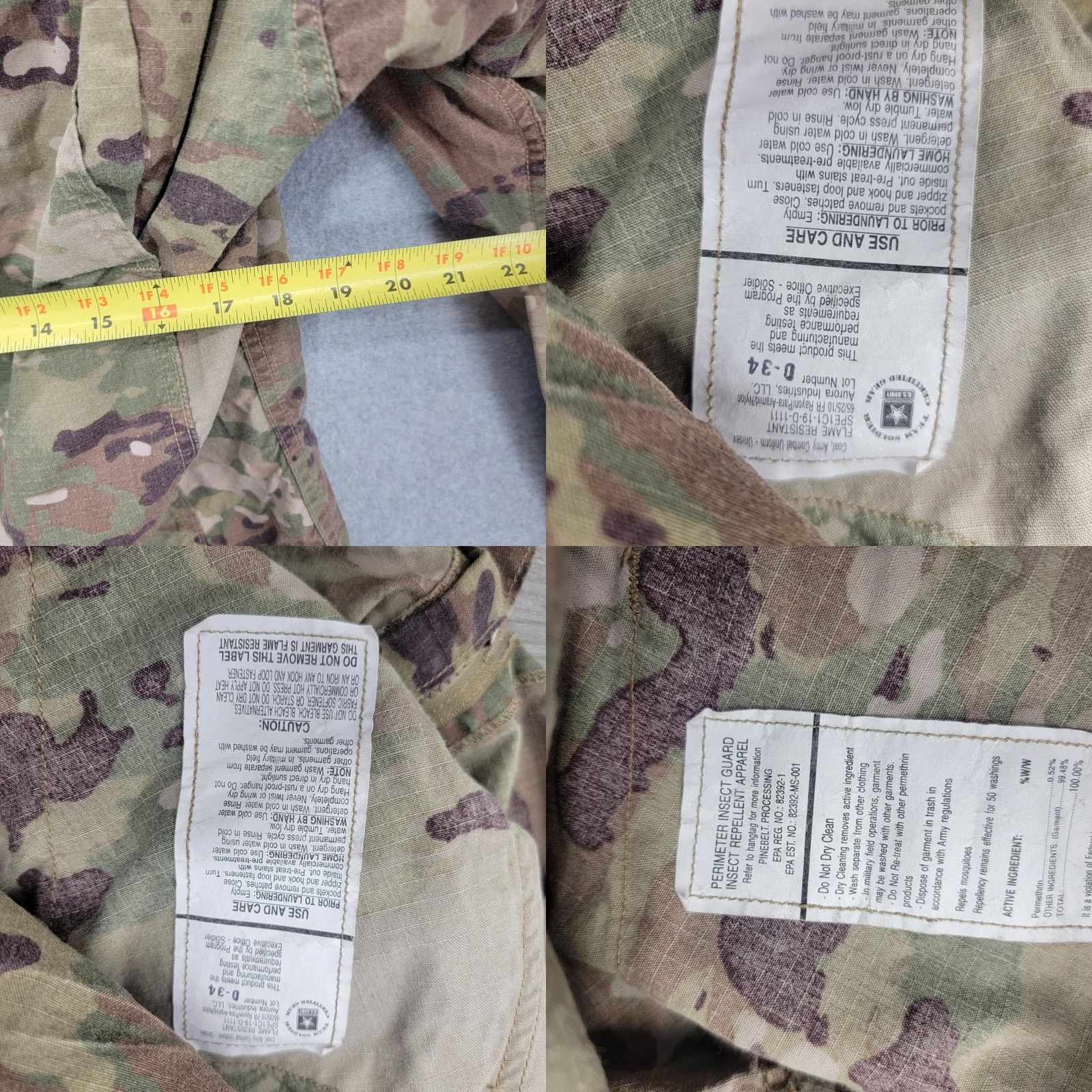 Vintage US Army Camouflage Button-Up Shirt Perimeter Insect Guard Men's M Short Sleeve Long Sleeve Breathable Pockets Green Army Size US M / EU 48-50 / 2 - 8 Thumbnail