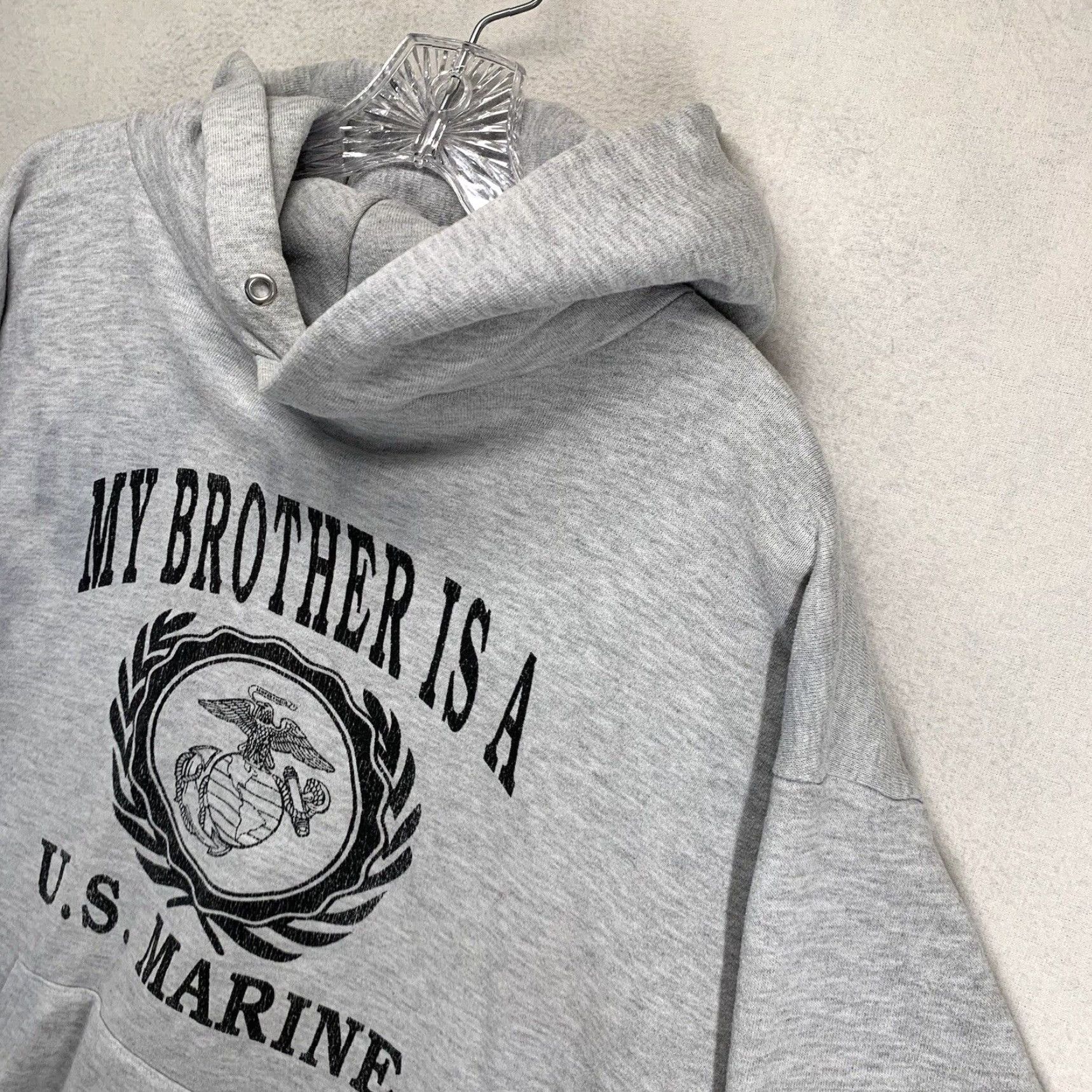 Jerzees VINTAGE United States Marine Corps Hoodie Mens Large Gray Cotton Polyester Fleece Graphic Print Navy Marine 90s Pullover JERZEES Size US L / EU 52-54 / 3 - 7 Thumbnail