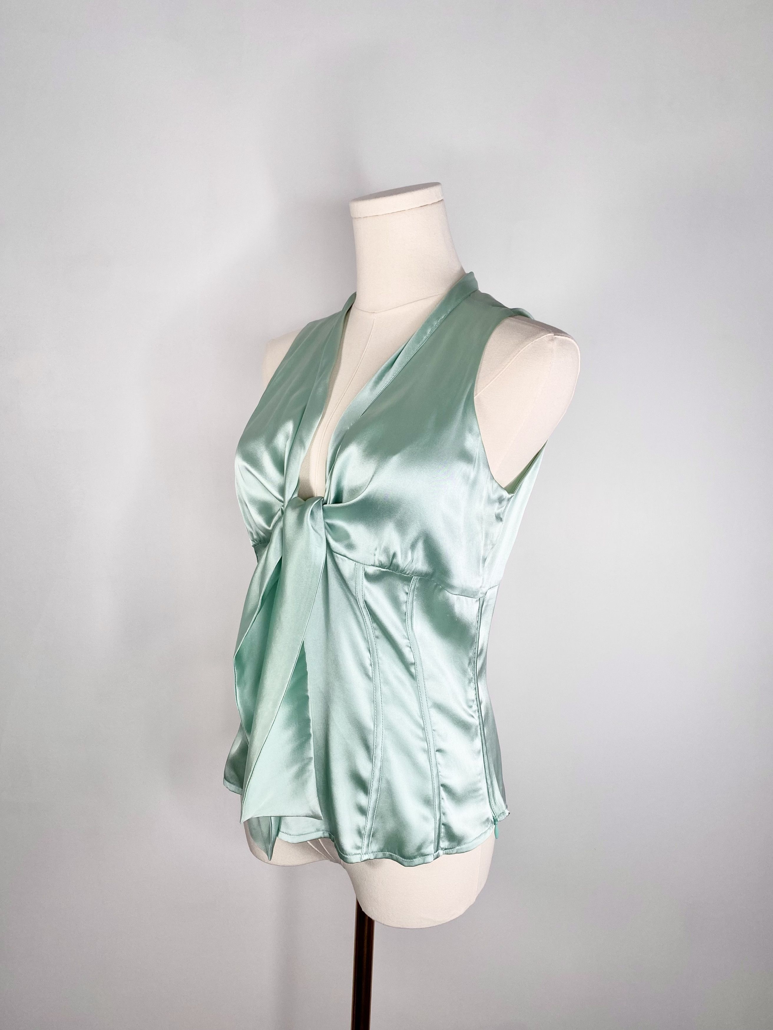 Adolfo Dominguez Adolfo Dominguez - Silk turquoise ribbon blouse Size XS / US 0-2 / IT 36-38 - 2 Thumbnail